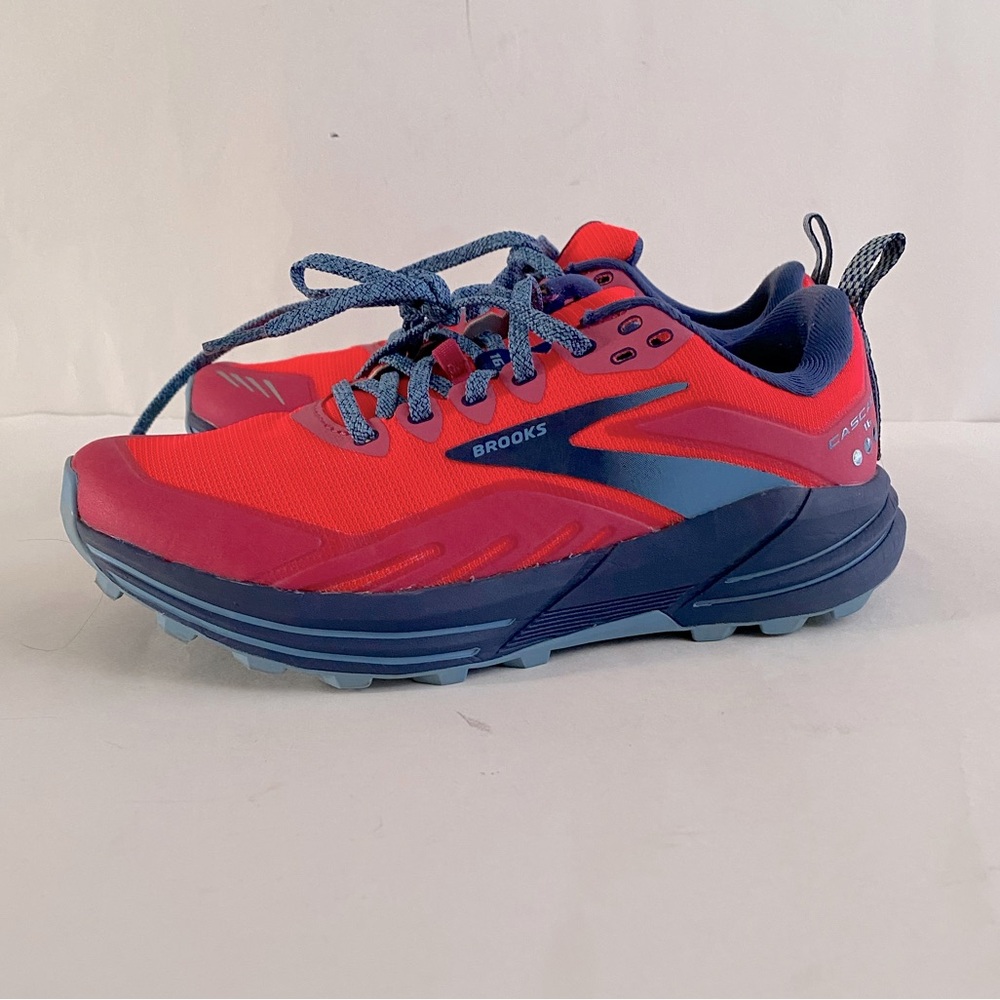 Brooks Women's Cascadia 16 Trail Running Shoe, Pink/Flambe/Cobalt